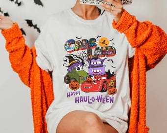 Cars Land Happy Haul-O-Ween Tow Mater Lightning Mcqueen Scary Scarecar Comfort Colors Shirt, Disney Cars Halloween Shirt, Spooky Season Tee