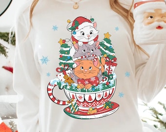 Berlioz Toulouse Marie Cat Christmas Tree Shirt, Disney The Aristocats Christmas T-shirt, Mickey Merry Party, Disneyland Holiday Season Trip