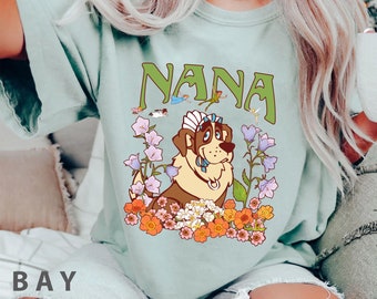 Retro 70s Nana Nursery Floral Flower Comfort Colors T-shirt, Peter Pan Tee,  Nursing Dog Shirt, 2024 Family Trip, Magic Kingdom