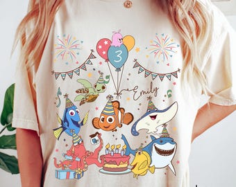 Custom Finding Nemo Birthday Party T-shirt,  Disney Dory Marlin Crush Birthday Shirt, Pixar Finding Nemo Tee, Disney Family Matching Tee