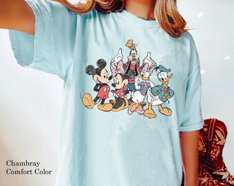 Mickey Mouse And Friends Squad Sketch Comfort Colors T-shirt, Retro Disney Friends Shirt, Minnie Daisy Donald Goofy, Disneyland Family Trip