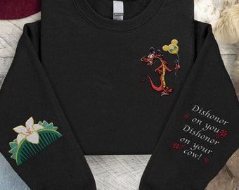 Embroidered Mushu Dragon Dishonor On Your Cow Sweatshirt, Retro  Mulan Embroidery Sweater, 2024 Family Trip,   World