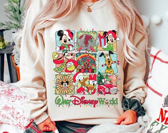 Mickey And Friends Merry Christmas Party Comfort Colors Shirt, Disney Epcot Christmas Matching Shirt, Disneyland Park, Family Holiday Trip