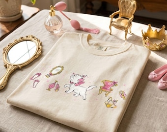 Aristocratic Kitten T-Shirt, Fashion Cat Walk Tee, Cute Pink Bow Kitty Shirt, Vintage Cartoon Inspired Top