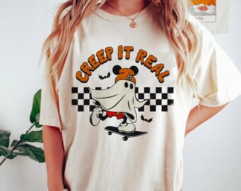 Mickey Boo Skateboarding Checkerboard Shirt / Creep It Real Mickey T-shirt / Disney Halloween Mickey's Not So Scary Party /Disney World Trip