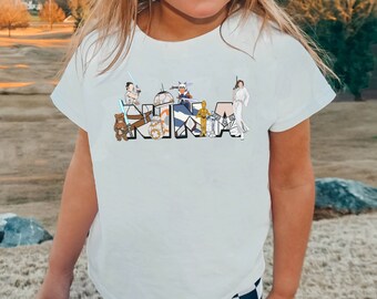 Custom Name Star Wars Kid Shirt, Leia Ahsoka R2D2 BB8, Personalized Disney Star Wars T-shirt, Galaxy's Edge Trip, Birthday Boy Girl Gift