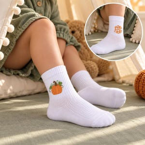Custom Embroidered Pumpkin Monogram Kids Socks, Personalized Initial Halloween Grip Socks, Fall Gift for Toddler Boy or Girl