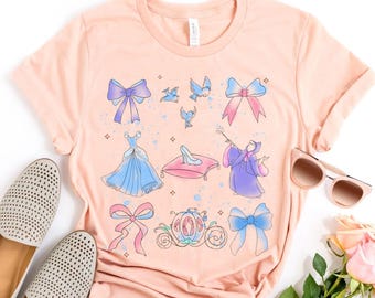 Cinderella Princess Watercolor Coquette Bow Comfort Colors T-shirt, Bibbidi Bobbidi Boo Tee, Fairy Godmother Gus Jaq, Disneyland Family Trip