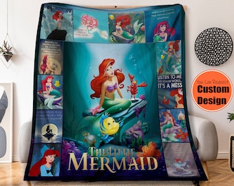 Ariel Princess Fleece Blanket For Kid Baby Adults, Retro The Little Mermaid Themed Bedding,  Girl Christmas Gift, Cute Home Decor