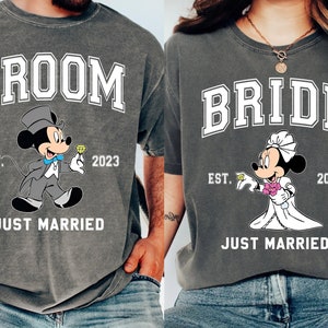 Custom Year Mickey Groom Minnie Bride Just Married Comfort Colors T-shirt,  Couple Matching Shirt, Wedding Anniversary, Husband Wife