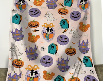 Cute Mickey Vampire Coquette Bow Blanket, Disney Spooky Season Sofa Blanket, Magic Kingdom Home Decor, Mickey's Not So Scary Party Bedding