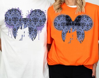 Disney Castle Mickey And Minnie Couple T-Shirt, Hitchhiking Ghosts Halloween Shirt, Haunted Mansion Tee, Mickey's Not So Scary Party Tee