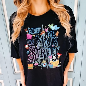Disney Meet Me On Main Street Shirt, Disney Main Street USA T-Shirt, Magic Kingdom Castle Tee, Mickey Food Balloon Shirt, Disney Foodie Tee
