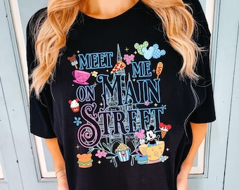 Disney Meet Me On Main Street Shirt, Disney Main Street USA T-Shirt, Magic Kingdom Castle Tee, Mickey Food Balloon Shirt, Disney Foodie Tee
