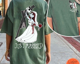 Custom 2 Sided Disney Couple Jack And Sally Shirt, Personalized The Nightmare Before Christmas T-shirt, Halloween Tee, Wedding Party Gift