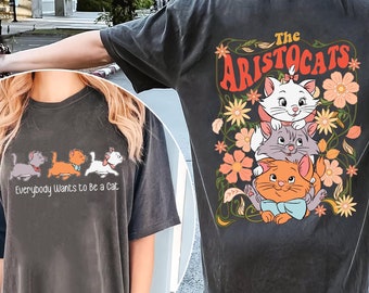 Two Sided The Aristocats Floral Flower Comfort Colors Shirt, Vintage 70s  Cats T-shirt, Berlioz Toulouse Marie, 2024 Family Trip