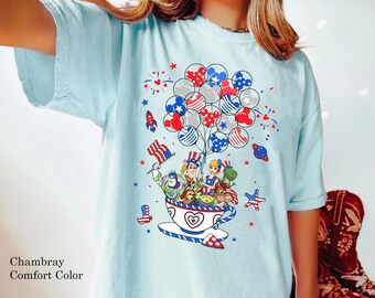Toy Story Group 4Th Of July Mad Tea Party Comfort Colors Shirt, USA Patriotic Disney Family T-shirt, Disneyland America Independence Day
