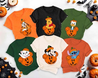 Disney Characters Pumpkin Jack O Lantern Comfort Colors T-shirt, Retro Mickey Friends Halloween Matching Shirt, Disneyland Halloween Party