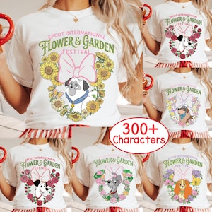 Custom Disney Dogs Epcot Flower & Garden Festival T-Shirt, Floral Minnie Head Lady And The Tramp Shirt, Dogs Lover Gift, Gift For Her