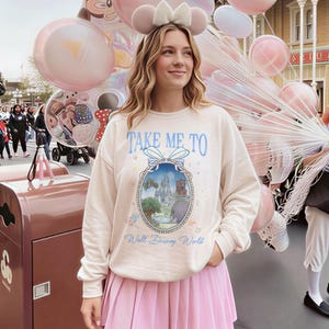 Retro Take Me To Walt Disney World Watercolor Coquette Bow, T-Shirt, Cinderella’s Castle Shirt, Disney World Trip Tee, WDW Four Parks Gift image 2