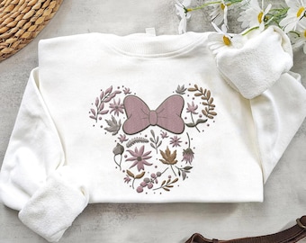 Embroidered Minnie Mouse Icon Spring Flowers Sweatshirt,   Wildflower Mom Embroidery Sweater, Mother's Day Gift, Plant Lover