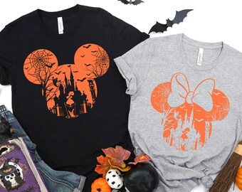 Disney Castle Tightrope Girl Haunted Mansion Mickey Minnie Head Shirt, Disney Halloween Couple Matching Tee, Mickeys' Not So Scary Party