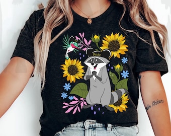 Retro Meeko And Flit With Mickey Mouse Hat Comfort Colors Shirt,  Pocahontas Sunflower T-shirt, Magic Kingdom, 2025 Family Trip