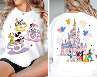 Two Sided Mickey Mouse And Friends Mad Tea Cup Party Shirt, Disney Minnie Daisy Donald Goofy Tee, Disneyland Bff Trip, Gifts For Besties