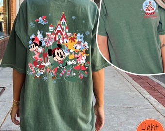 Two Sided Mickey And Friends Elf Making Christmas Magical Shirt, Fantasyland Castle Disney Christmas T-shirt, Disneyland Christmas Party