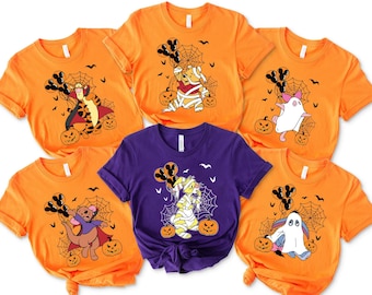 Custom Disney Halloween Winnie The Pooh And Friends Shirt, Personalized Pooh Piglet Tigger Eeyore T-shirt, Halloween Fall Family Tee