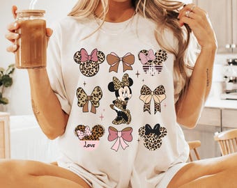 Cute Minnie Mouse Leopard Coquette Bow Comfort Colors Shirt, Disney Girls T-shirt, Minnie Mouse Tee, Disneyland Trip, Magic Kingdom Park
