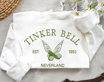 Embroidered Tinker Bell Never2024 Sweatshirt, Vintage Peter Pan  Embroidery Sweater, 2024 Trip,   World, Magic Kingdom