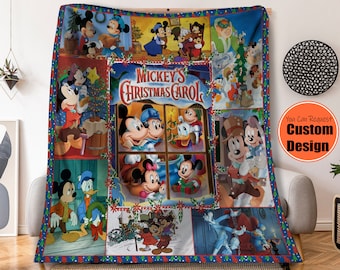 Mickey's Christmas Carol Fleece Blanket, Mickey Minnie Donald Scrooge McDuck,  Throw Blanket For Kid Baby Adult,  Christmas Gift