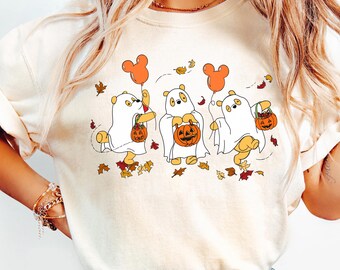 Winnie The Pooh Ghost Halloween Comfort Colors T-shirt, Disney Halloween Pumpkin Balloons T-shirt, Disneyland Halloween Party, Spooky Season