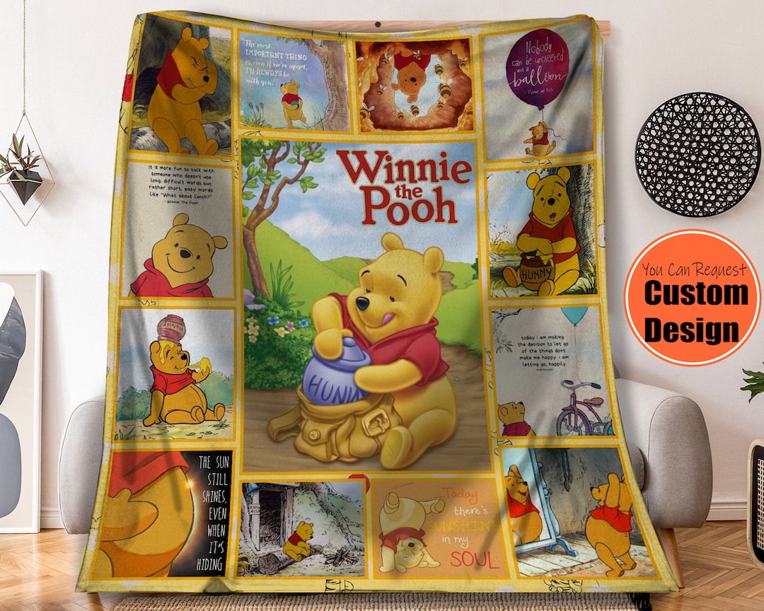 Vintage Pooh Bear Fleece Blanket, Winnie the Pooh Throw Blanket for Kid