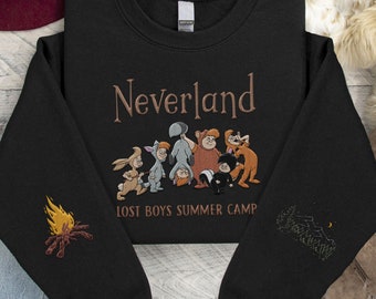 Embroidered Peter Pan Lost Boys Summer Camp Sweatshirt, Retro  Never2024 Embroidery Sweater, 2024 Family Trip,   World