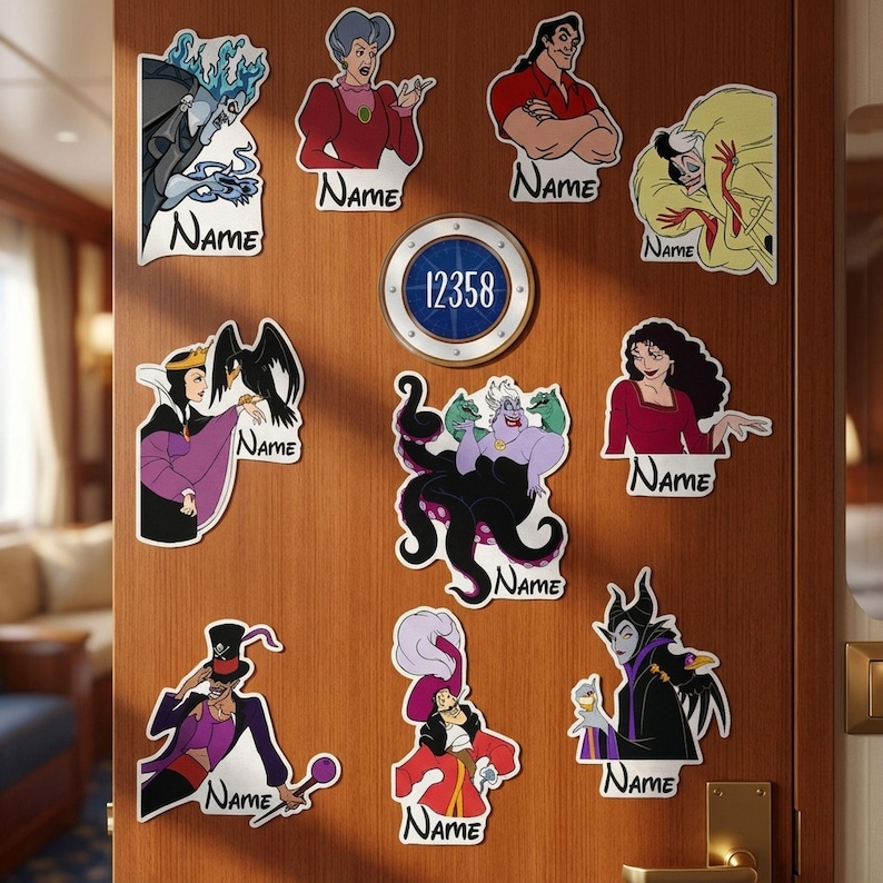 Custom Retro Villains Group Cruise Line Magnet, Disney Villains Cruise Door Magnet, Funny Maleficent Home Decor, Disney Cruise Line Trip Tee image 1