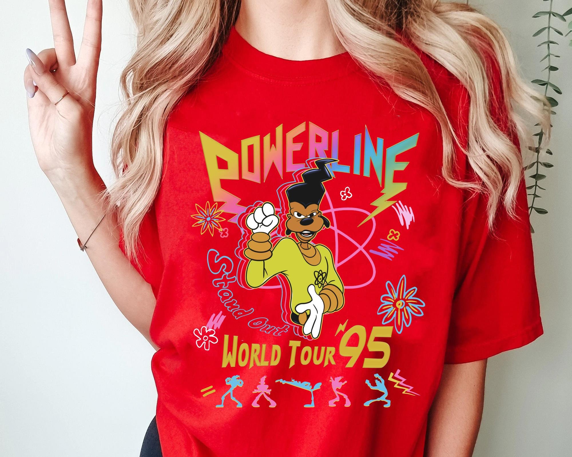Retro Powerline Stand Out World Tour 95  T-shirt, A Goofy Movie Disney Front And Back Shirt, Disneyland Family Trip