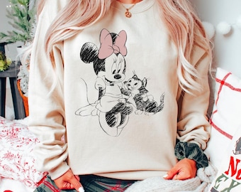Minnie Mouse and Figaro Cat Disney Sketch Art Shirt, Girly Minnie Mouse shirt, Disneyland Figaro Shirt, Magic Kingdom Shirt, Gift For Girl