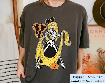 Rapunzel Princess Skeleton Costume Comfort Colors T-shirt, Tangled Disney Halloween Girl Shirt, Disneyland Halloween Party, Trick Or Treat