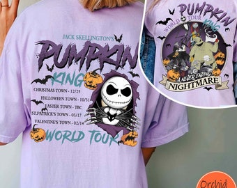 Two Sided Jack Skellington Pumpkin King World Tour Comfort Colors T-shirt, Retro Nightmare Before Christmas Shirt, Disney Halloween Party