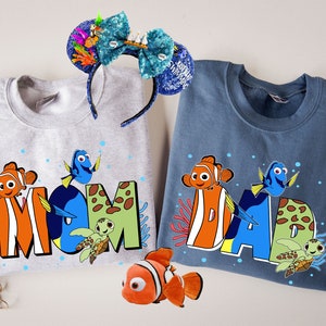 Custom Mom Dad Finding Nemo Themed Comfort Colors Shirt,  Family Matching Tee, Nemo Dory Squirt, Mother&#39;s Day, Father&#39;s Day Gift