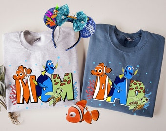 Custom Mom Dad Finding Nemo Themed Comfort Colors Shirt, Disney Family Matching Tee, Nemo Dory Squirt, Mother's Day, Father's Day Gift