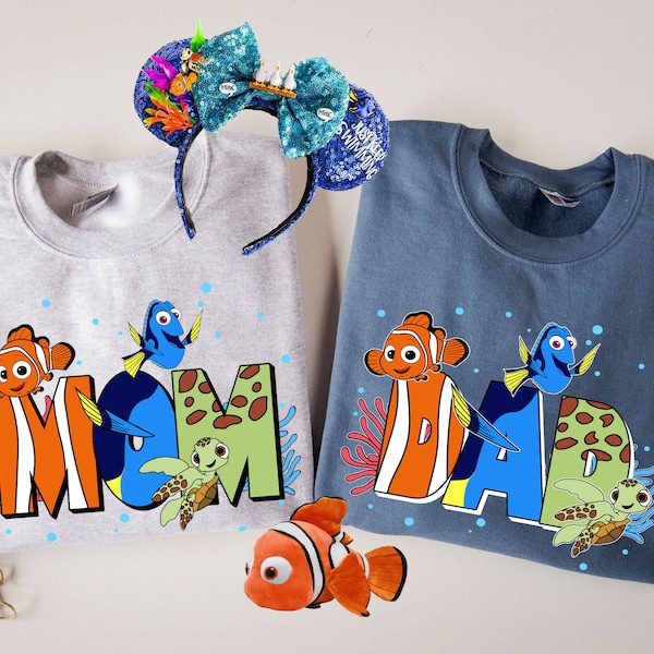 Custom Mom Dad Finding Nemo Themed Comfort Colors Shirt,  Family Matching Tee, Nemo Dory Squirt, Mother's Day, Father's Day Gift