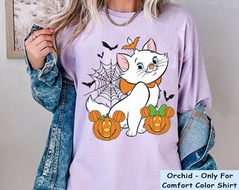 Marie Cat with Mickey Minnie Pumpkin Comfort Colors T-shirt, The Aristocats Halloween T-shirt, Disney Spooky Season, Disneyland Halloween