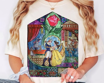 Disney Beauty & The Beast Stained Glass T-Shirt, Belle Castle Window Tee, Enchanted Rose Shirt, Disney Princess Tee, Disney Mom Gift