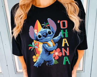 Disney Lilo & Stitch T-Shirt, Ohana Hula Beach Stitch Tee, Funny Stitch Shirt, Hawaiian Stitch Shirt, Ohana Stitch Tee, Stitch Vacation Tee