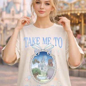 Retro Take Me To Walt Disney World Watercolor Coquette Bow, T-Shirt, Cinderella’s Castle Shirt, Disney World Trip Tee, WDW Four Parks Gift image 11