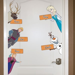 Custom Name Frozen Characters Cruise Line Peeking Peeker Door Magnet, Anna Elsa Olaf Room Decor,  Cruise Ship Magnetic Stateroom Door