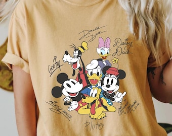 Disney Mickey And Friends Autograph T-Shirt, Retro Mickey Mouse Group Shirt, Minnie Donald Daisy Goofy Pluto Tee, Family Trip Matching Tee